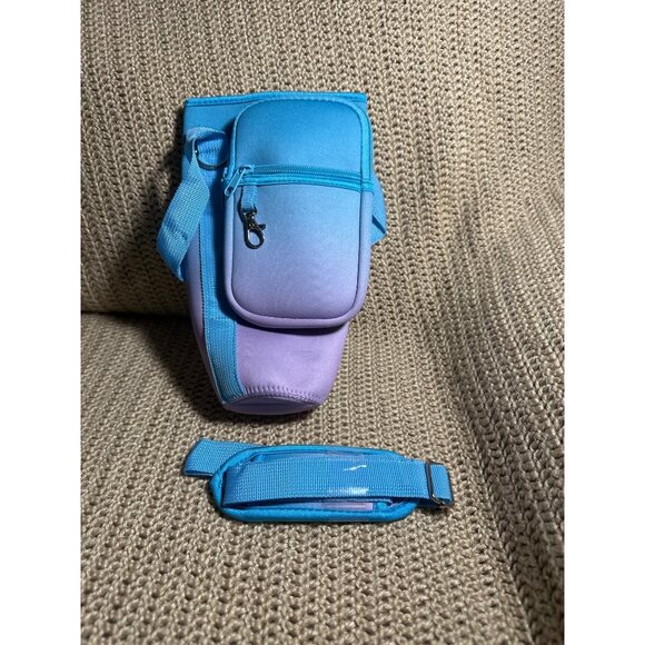 Water Bottle Carrier w/ Phone Pocket Insulated Neoprene Holder Crossbody Strap - Picture 2 of 9
